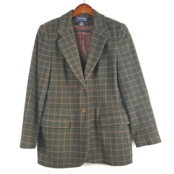Country Shop Womens Blazer Size 10‎ Green Plaid Wool Cashmere Blend Lined Jacket - Picture 1 of 6